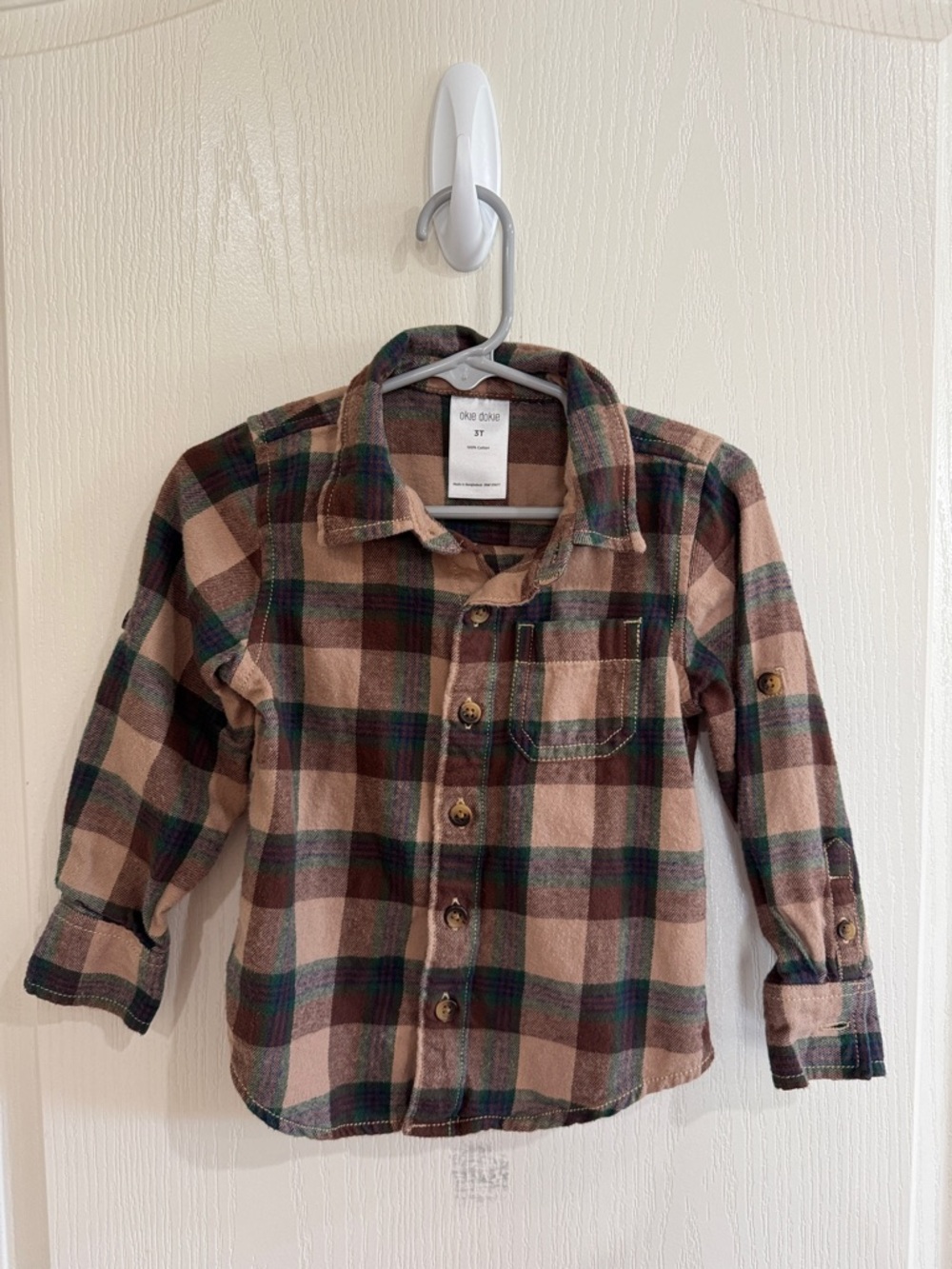 okie dokie Brown, Tan & Green Plaid Button-Down Shirt